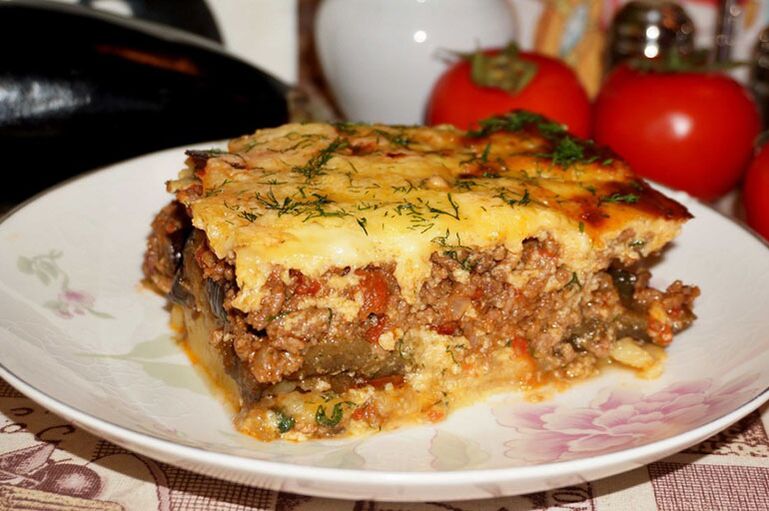 Hearty minced meat and eggplant casserole ideal for lunch for people with gout